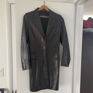 Leather mid length coat